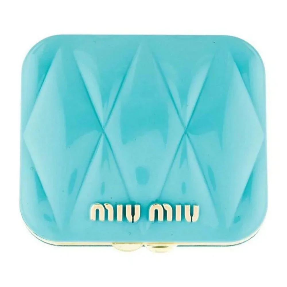 ✨Authentic MIU MIU Prada Teal Blue Quilted Compact Makeup Mirror +Pouch Gift NEW - Picture 2 of 7